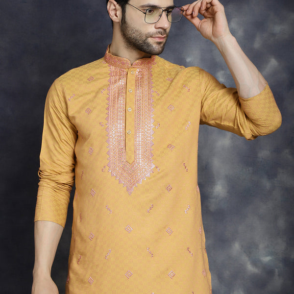Jompers Men's Sequins Embroidered Kurta - Orange - Distacart