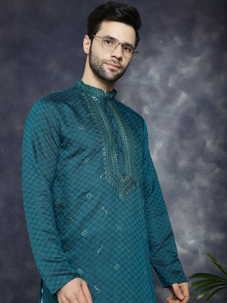Jompers Men's Sequins Embroidered Kurta - Teal - Distacart