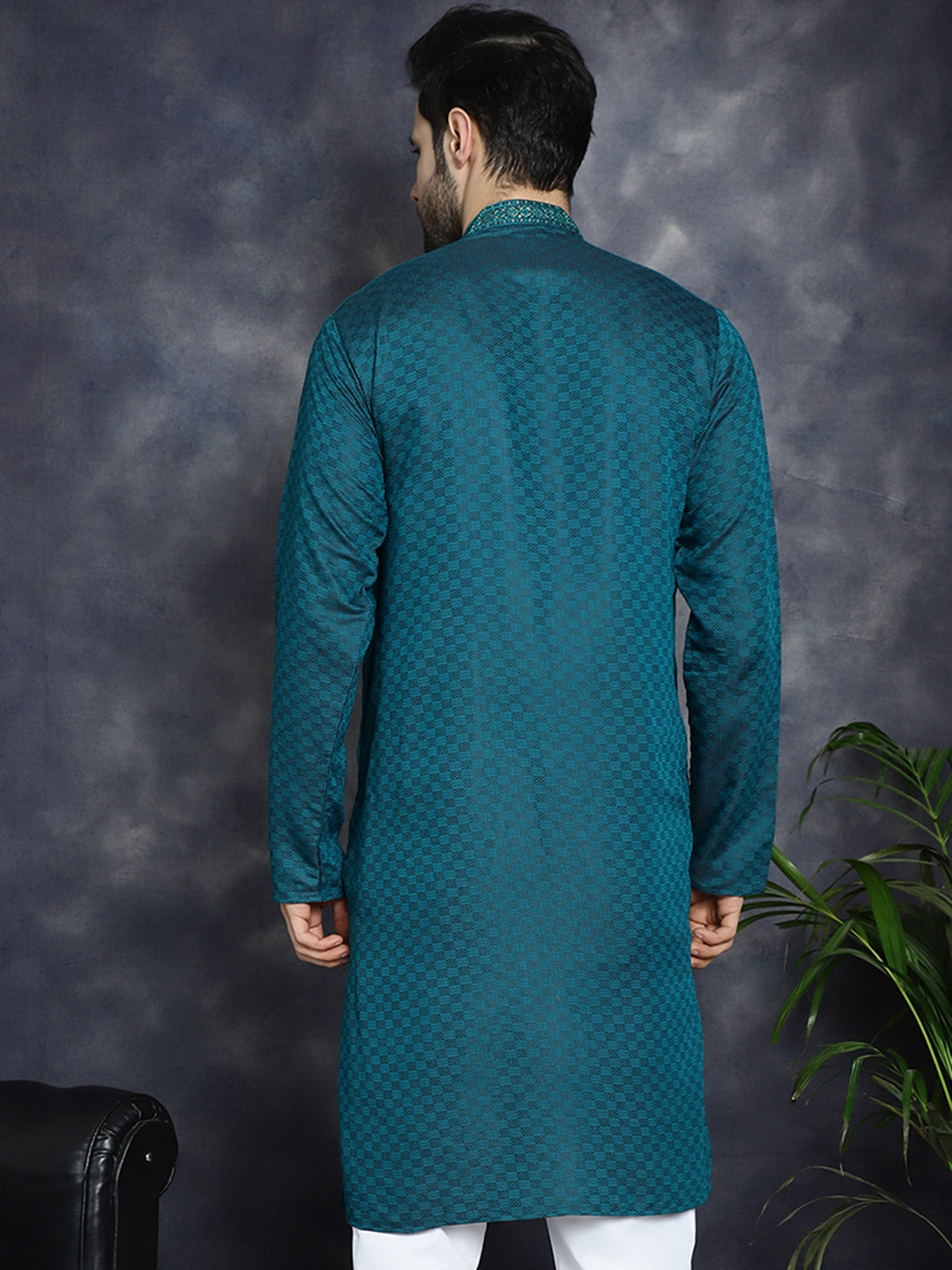 Jompers Men's Sequins Embroidered Kurta - Teal - Distacart