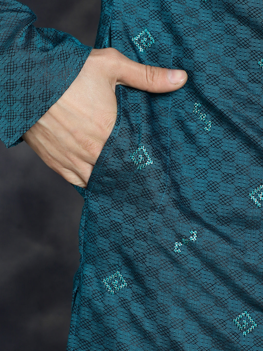 Jompers Men's Sequins Embroidered Kurta - Teal - Distacart