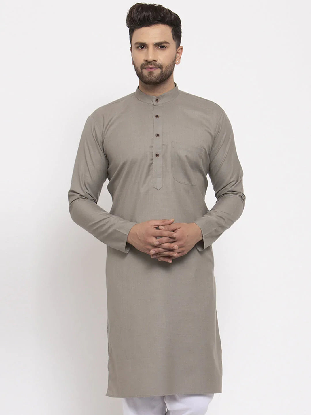 Jompers Men's Grey & White Solid Kurta Only - Distacart