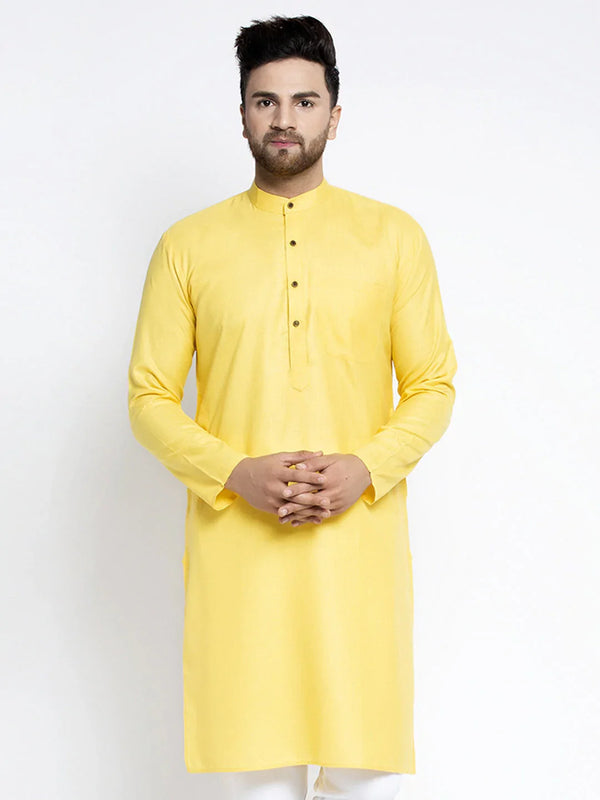 Jompers Men's Lemon & White Solid Kurta Only - Distacart