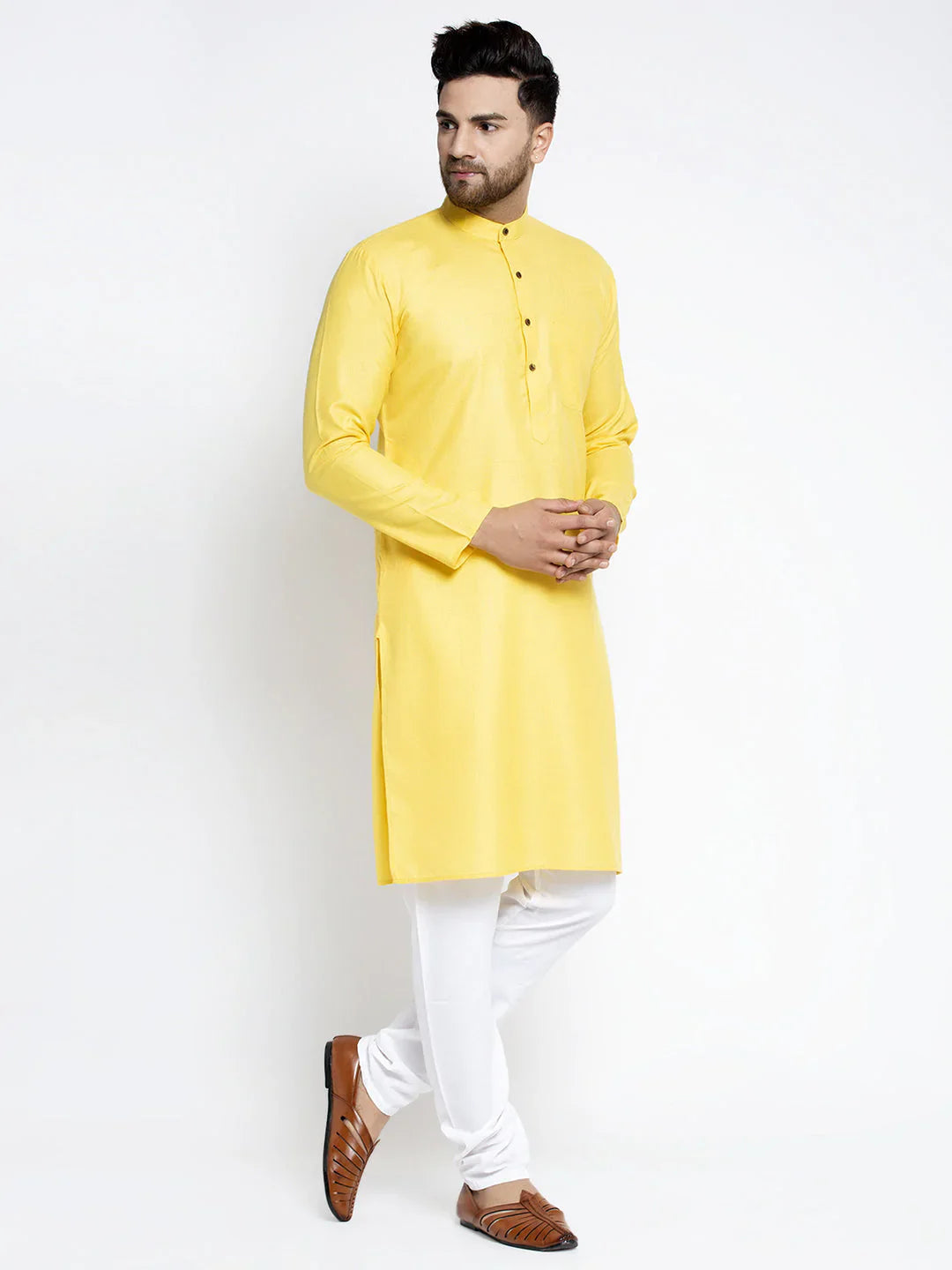 Jompers Men's Lemon & White Solid Kurta Only - Distacart
