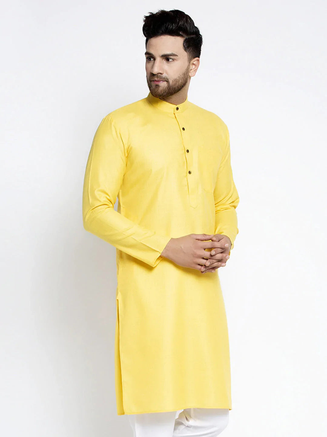 Jompers Men's Lemon & White Solid Kurta Only - Distacart