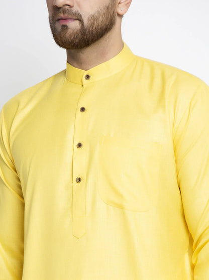 Jompers Men's Lemon & White Solid Kurta Only - Distacart