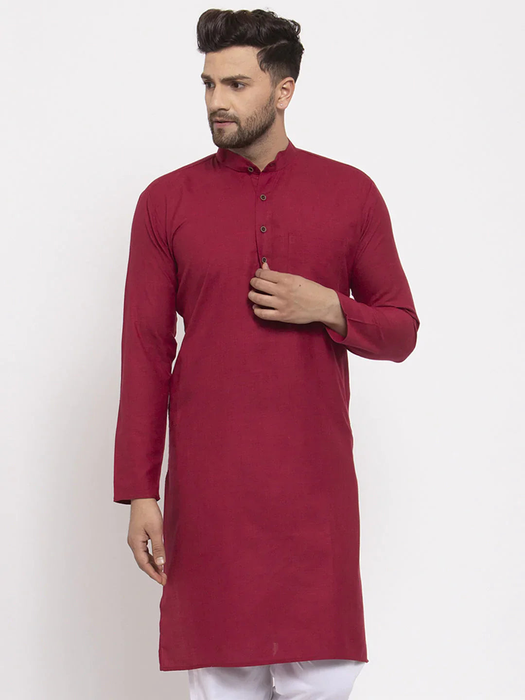 Jompers Men's Maroon & White Solid Kurta Only - Distacart