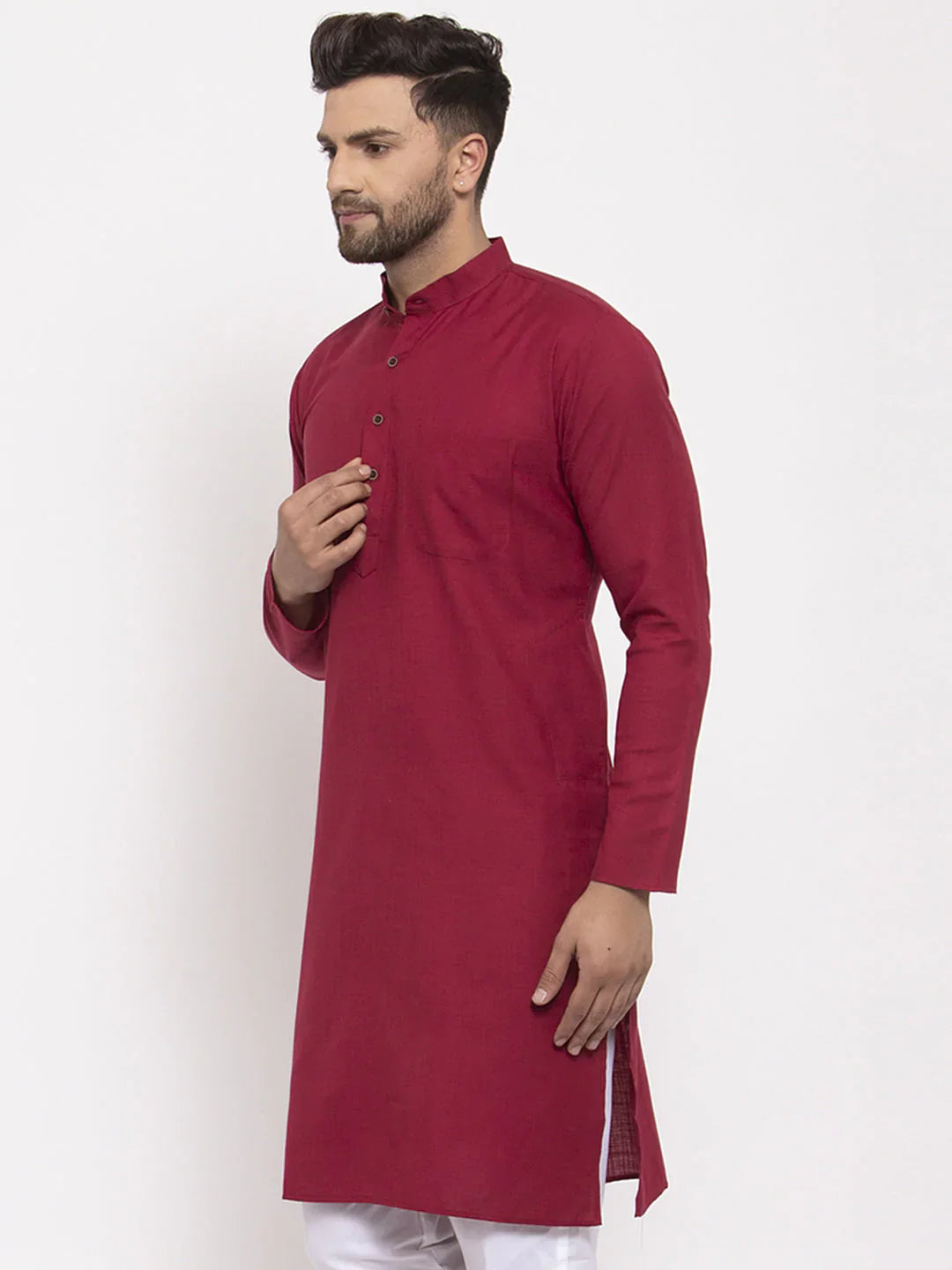 Jompers Men's Maroon & White Solid Kurta Only - Distacart