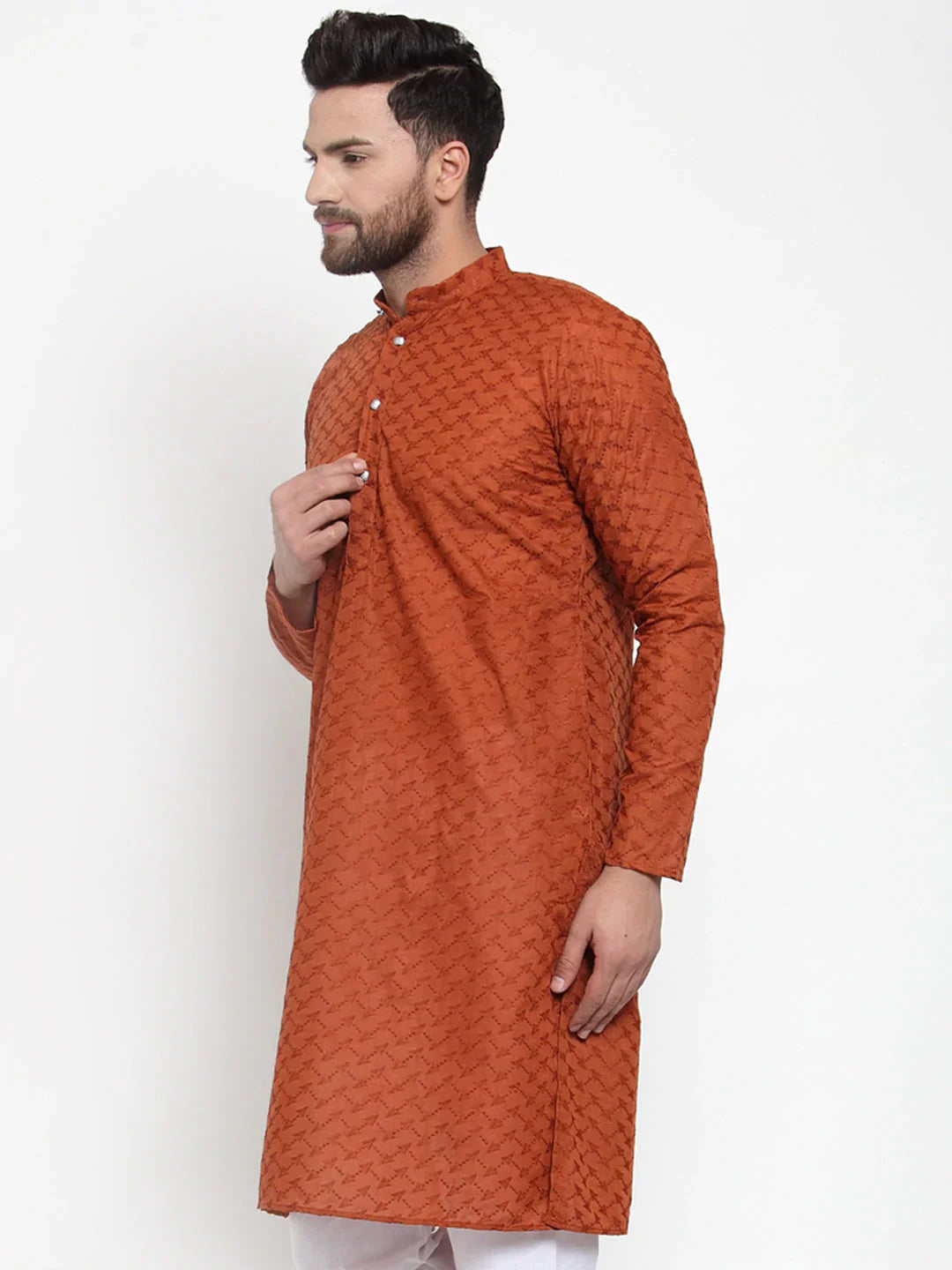 Jompers Men's Brown Chikan Kurta Only - Distacart