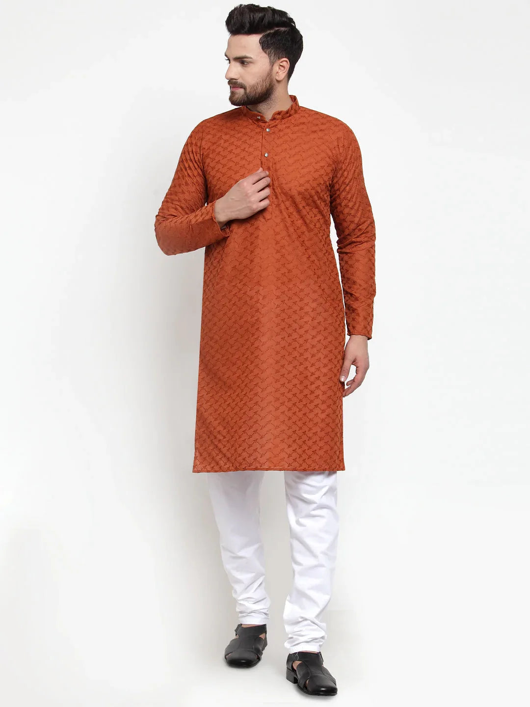 Jompers Men's Brown Chikan Kurta Only - Distacart