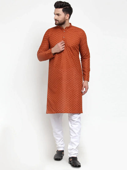 Jompers Men's Brown Chikan Kurta Only - Distacart