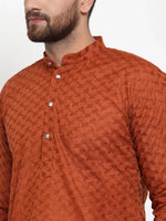 Thumbnail for Jompers Men's Brown Chikan Kurta Only - Distacart