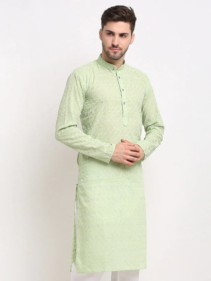 Jompers Men's Green Chikan Kurta Only - Distacart