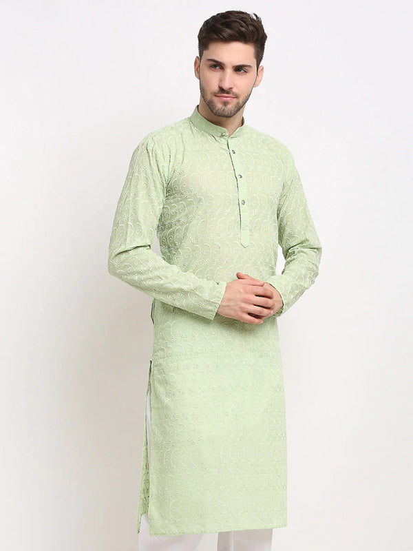 Jompers Men's Green Chikan Kurta Only - Distacart