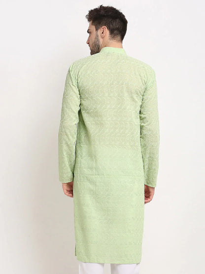 Jompers Men's Green Chikan Kurta Only - Distacart