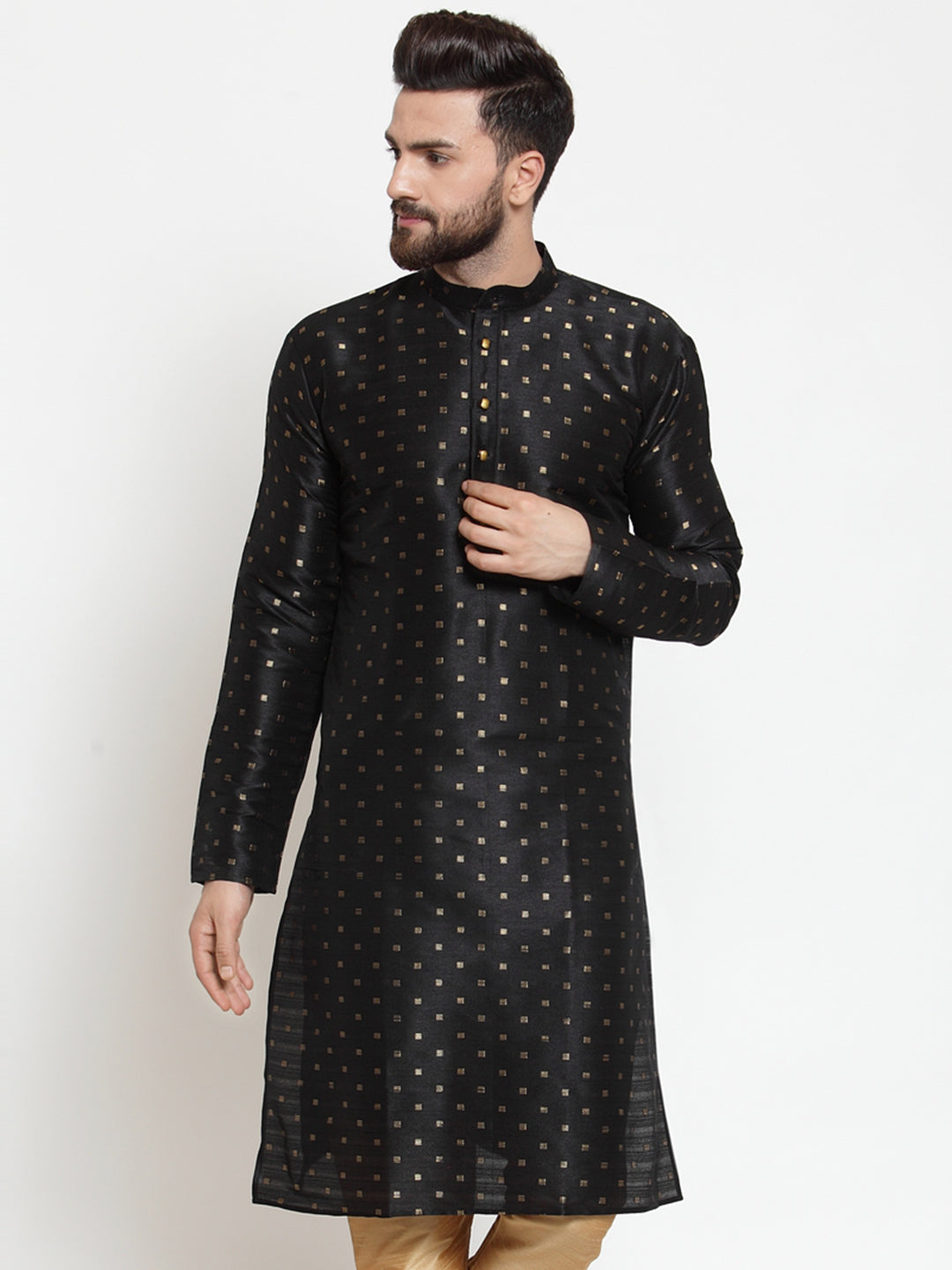 Jompers Men's Black Woven Design Straight Kurta - Distacart