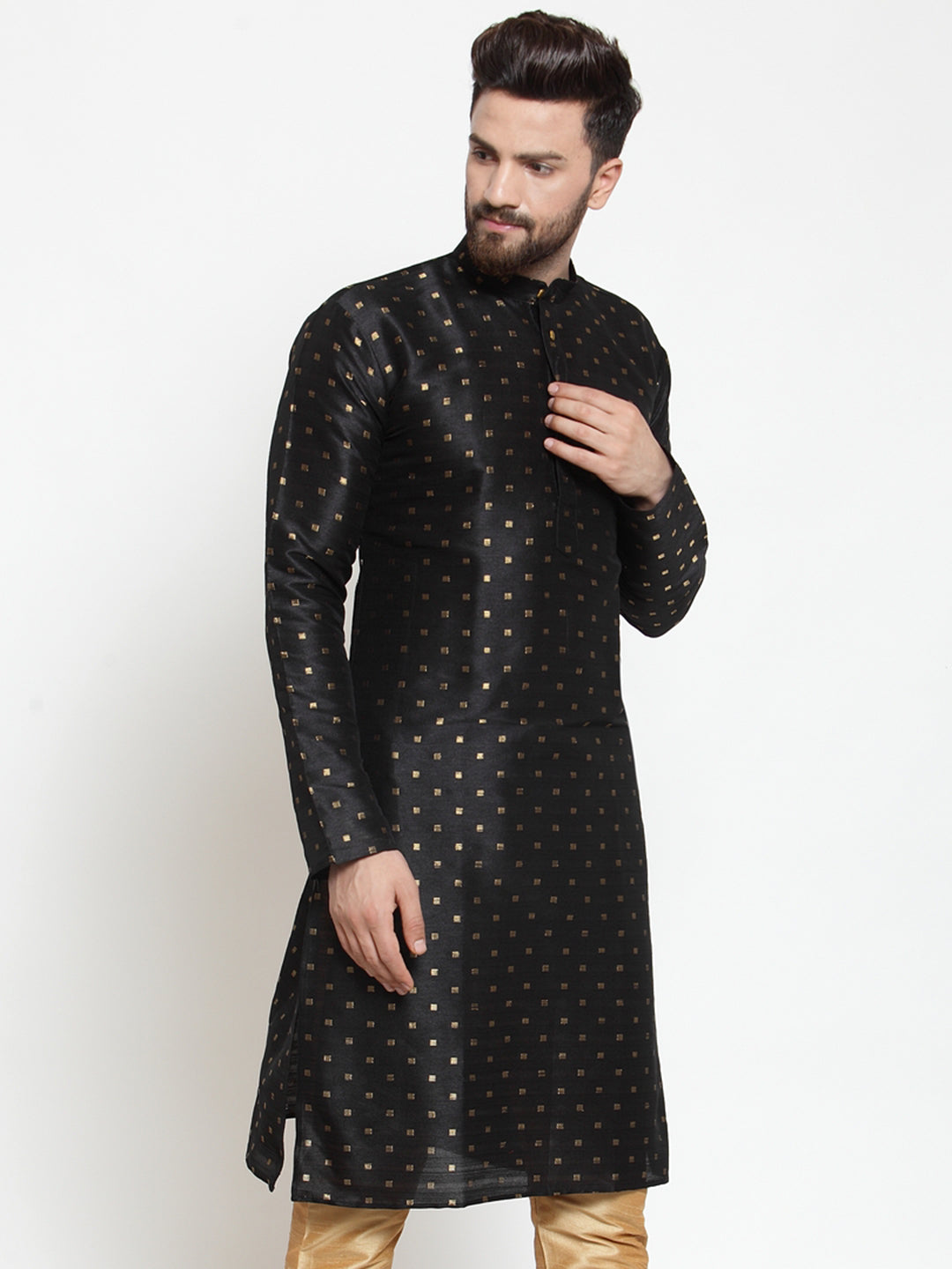 Jompers Men's Black Woven Design Straight Kurta - Distacart