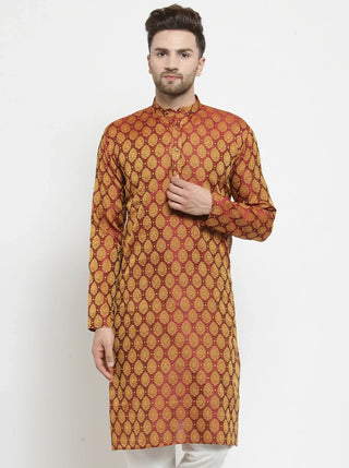 Jompers Men's Maroon-Colored & Golden Self Design Kurta Only - Distacart
