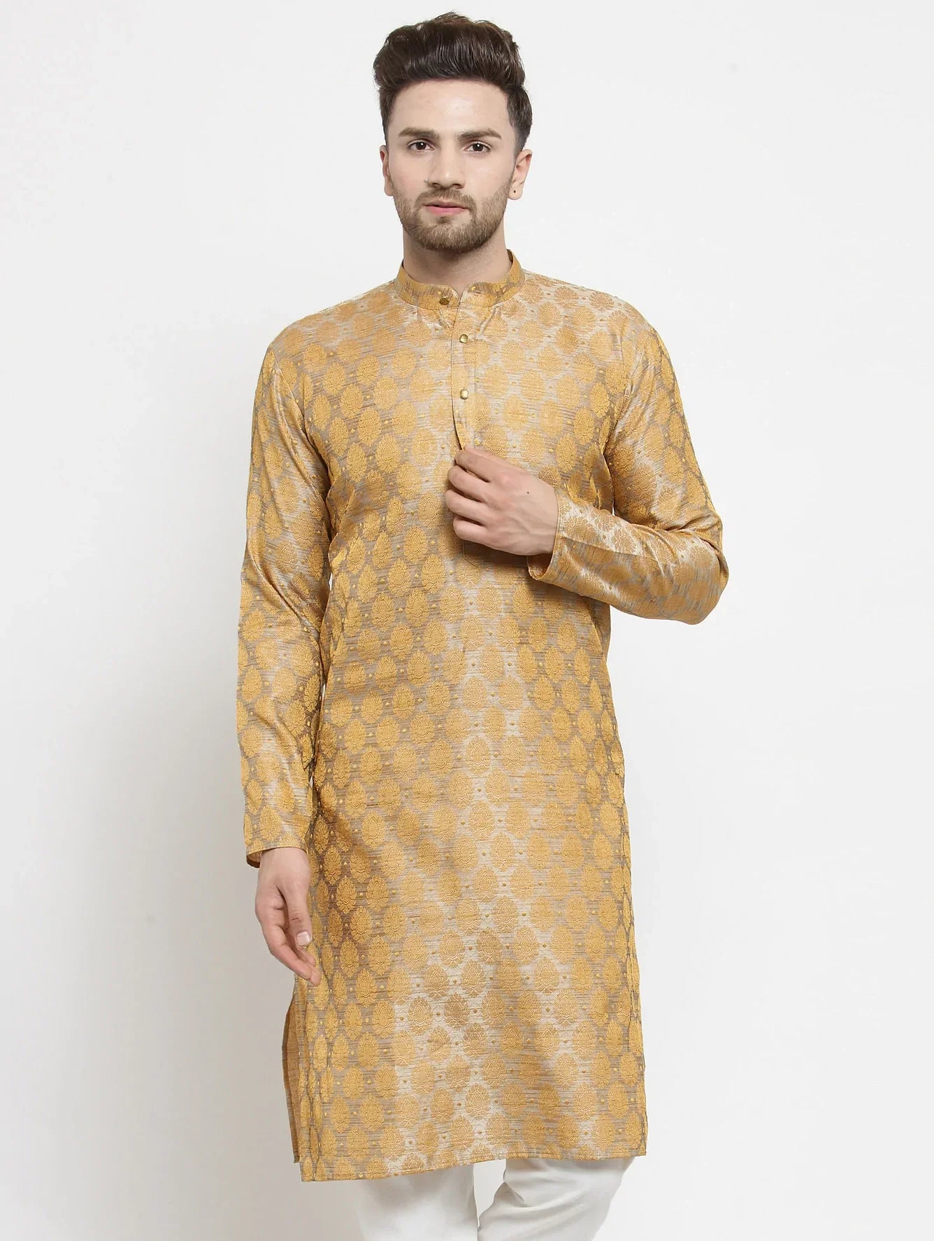 Jompers Men's Silver-Colored & Golden Self Design Kurta Only - Distacart