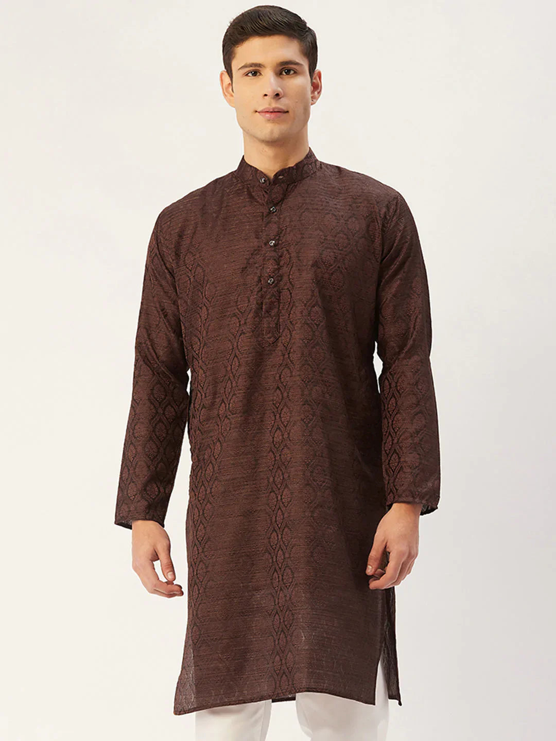 Jompers Men's Woven Design Jacquard Kurta - Coffee - Distacart