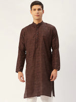 Thumbnail for Jompers Men's Woven Design Jacquard Kurta - Coffee - Distacart