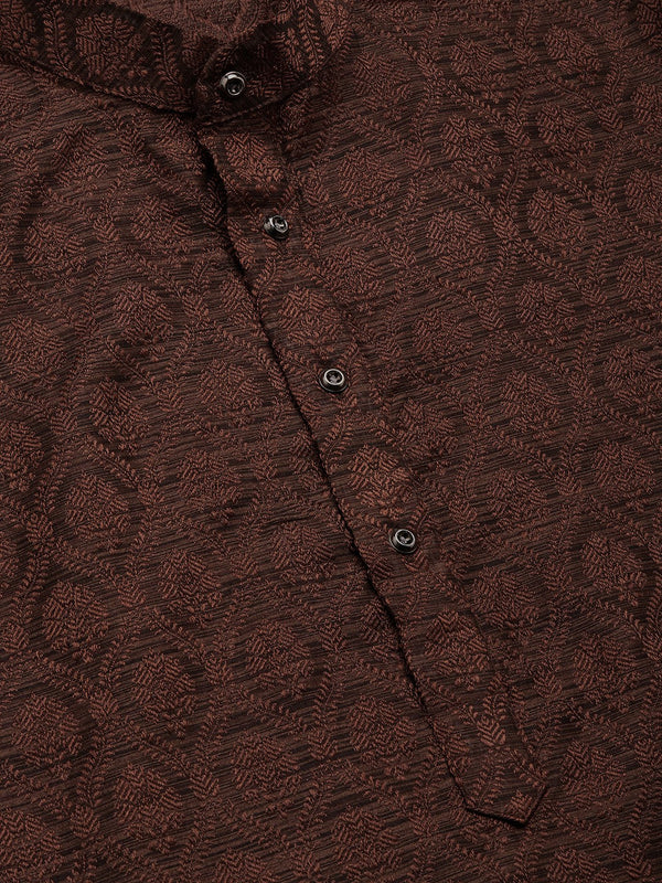 Jompers Men's Woven Design Jacquard Kurta - Coffee - Distacart