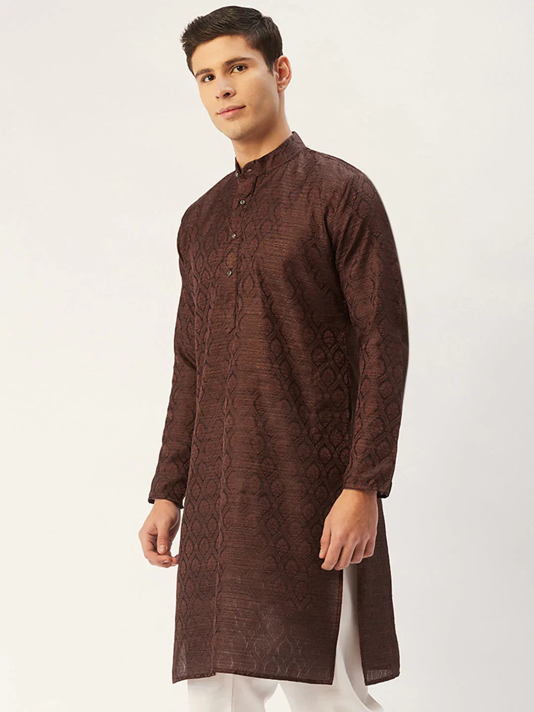 Jompers Men's Woven Design Jacquard Kurta - Coffee - Distacart