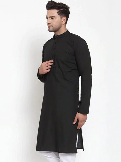 Jompers Men's Black Cotton Solid Kurta Only - Distacart