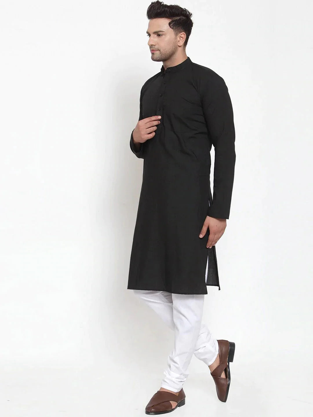 Jompers Men's Black Cotton Solid Kurta Only - Distacart