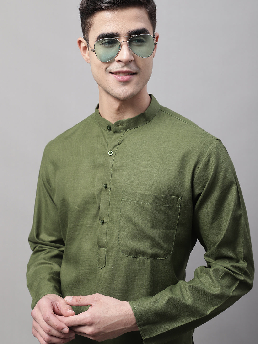Jompers Men's Cotton Solid Kurta - Mehndi - Distacart