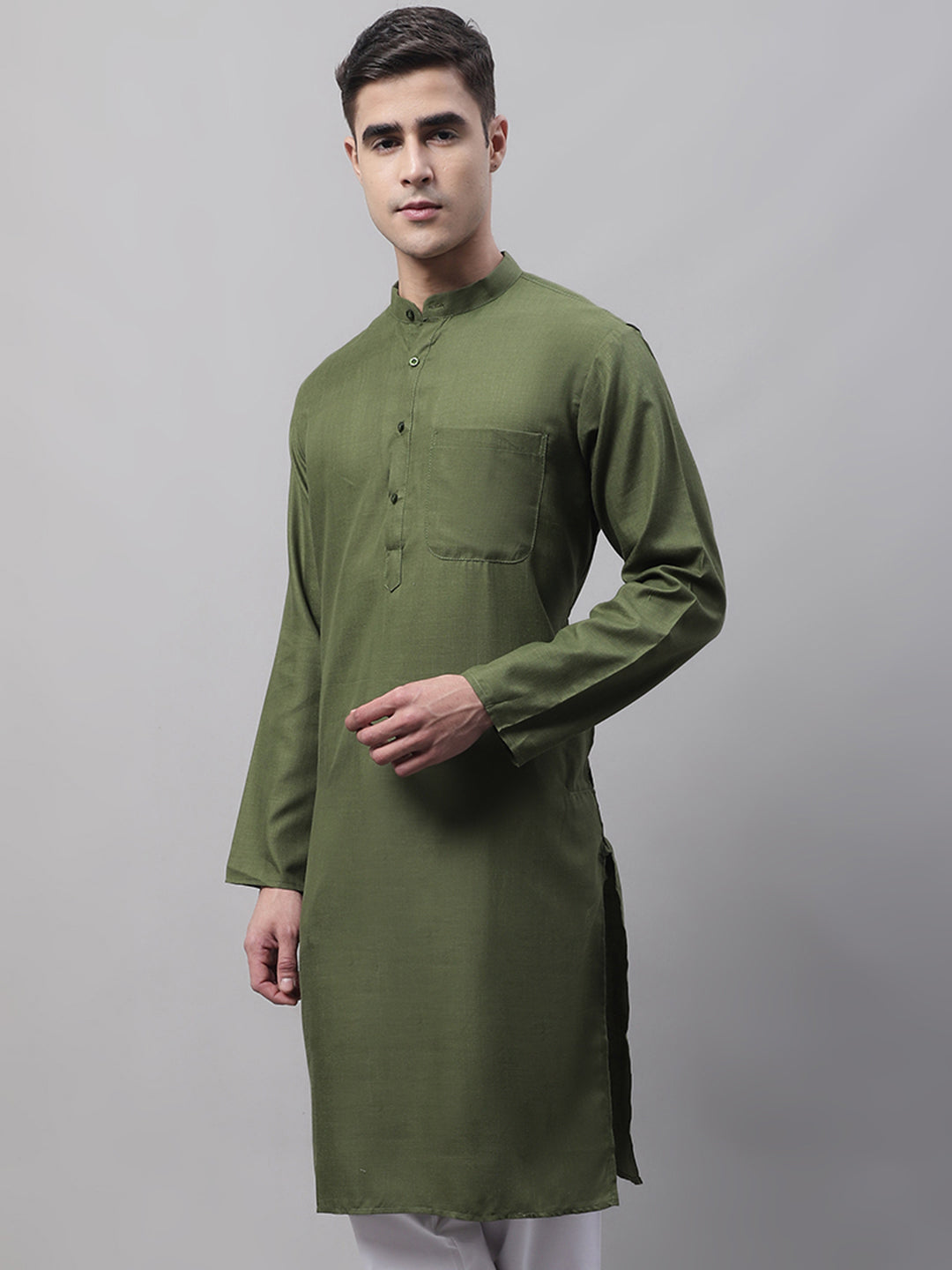 Jompers Men's Cotton Solid Kurta - Mehndi - Distacart