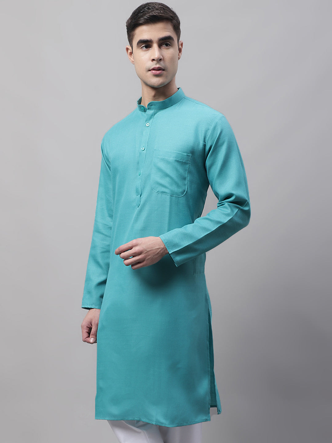 Jompers Men's Cotton Solid Kurta - Rama - Distacart