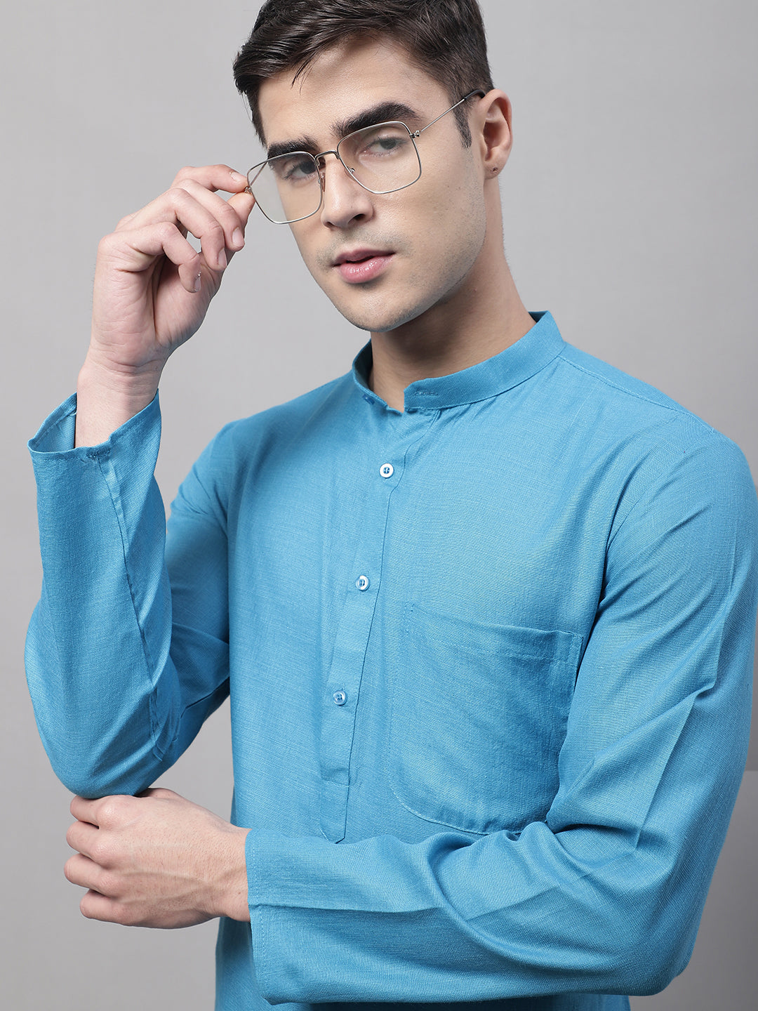 Jompers Men's Cotton Solid Kurta - Teal - Distacart
