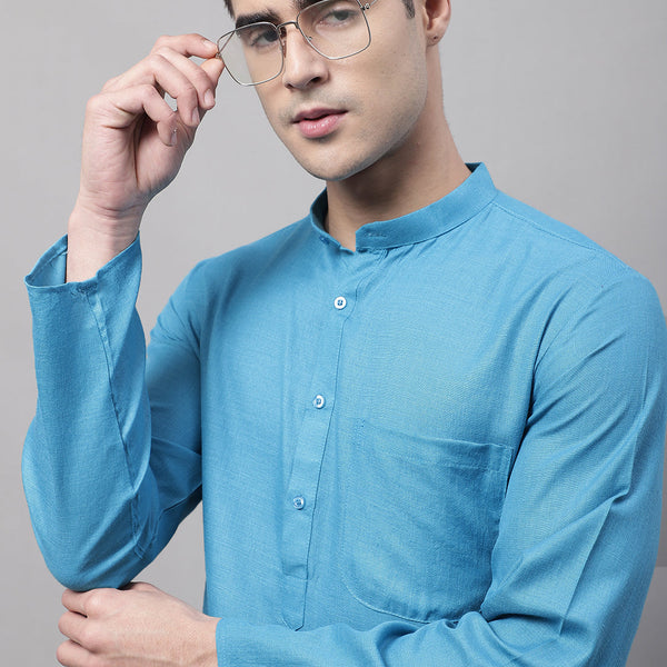 Jompers Men's Cotton Solid Kurta - Teal - Distacart