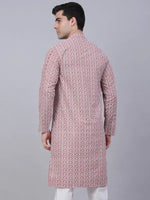 Thumbnail for Jompers Men's Coral Red & White Embroidered Straight Kurta - Distacart