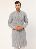 Thumbnail for Jompers Men's Embroiderd Kurta - Grey - Distacart
