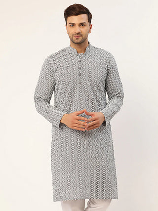 Jompers Men's Embroiderd Kurta - Grey - Distacart