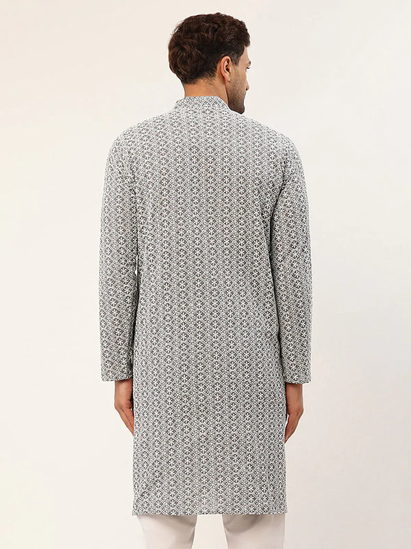 Jompers Men's Embroiderd Kurta - Grey - Distacart