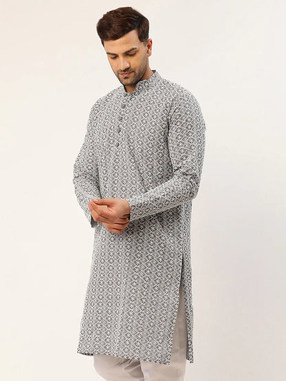 Jompers Men's Embroiderd Kurta - Grey - Distacart