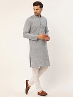 Thumbnail for Jompers Men's Embroiderd Kurta - Grey - Distacart