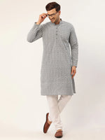 Thumbnail for Jompers Men's Embroiderd Kurta - Grey - Distacart