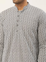 Thumbnail for Jompers Men's Embroiderd Kurta - Grey - Distacart