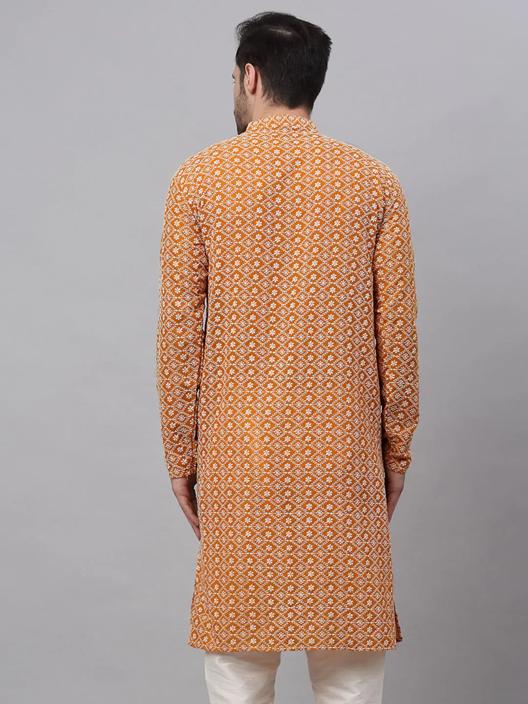 Jompers Men's Mustard & White Embroidered Straight Kurta - Distacart