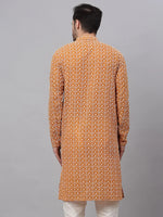 Thumbnail for Jompers Men's Mustard & White Embroidered Straight Kurta - Distacart