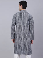 Thumbnail for Jompers Men's Navy Blue & White embroidered Straight Kurta - Distacart