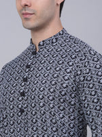 Thumbnail for Jompers Men's Navy Blue & White embroidered Straight Kurta - Distacart