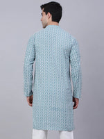 Thumbnail for Jompers Men's Teal Blue & White embroidered Straight Kurta - Distacart
