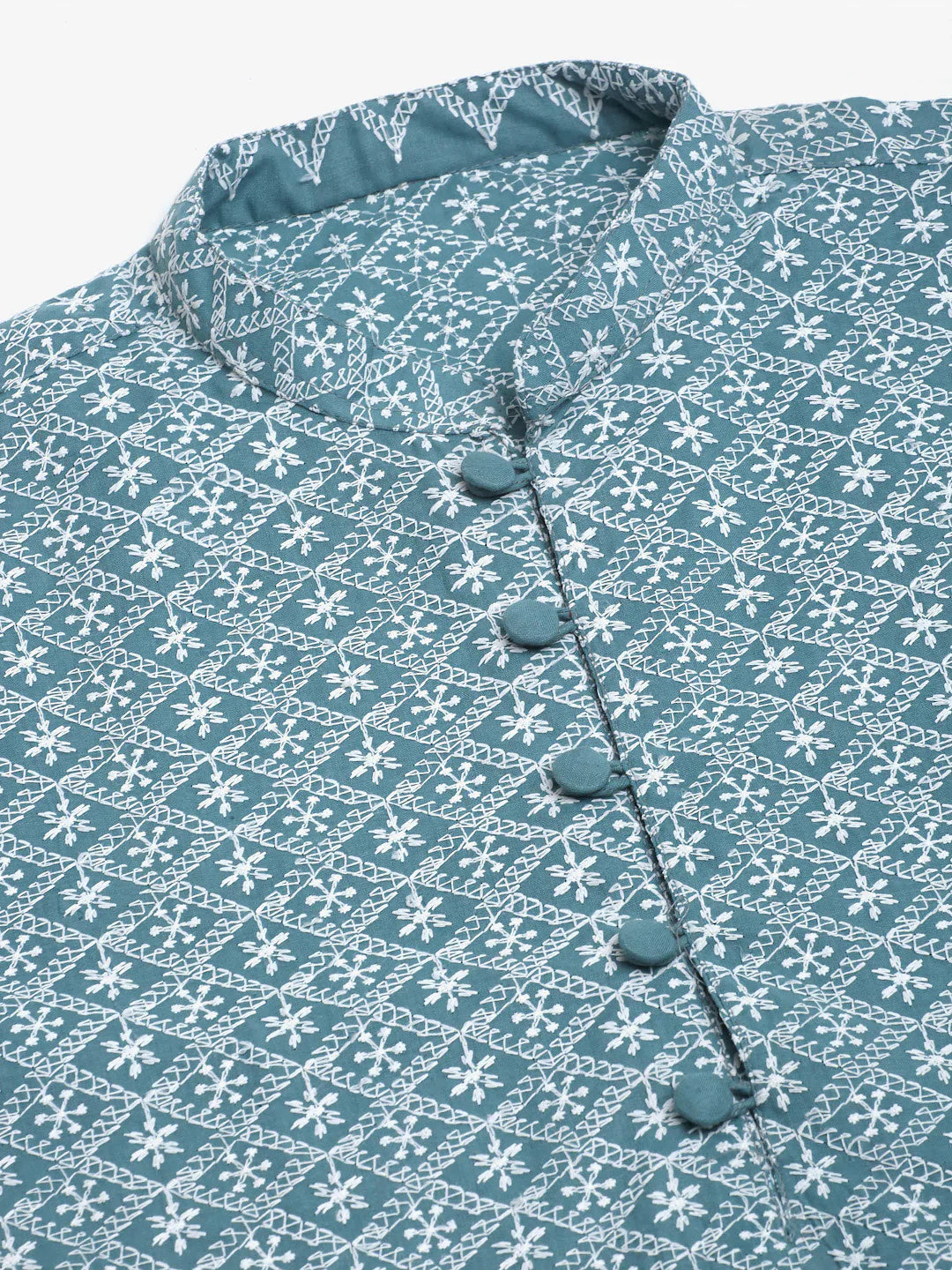Jompers Men's Teal Blue & White embroidered Straight Kurta - Distacart