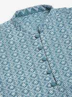 Thumbnail for Jompers Men's Teal Blue & White embroidered Straight Kurta - Distacart