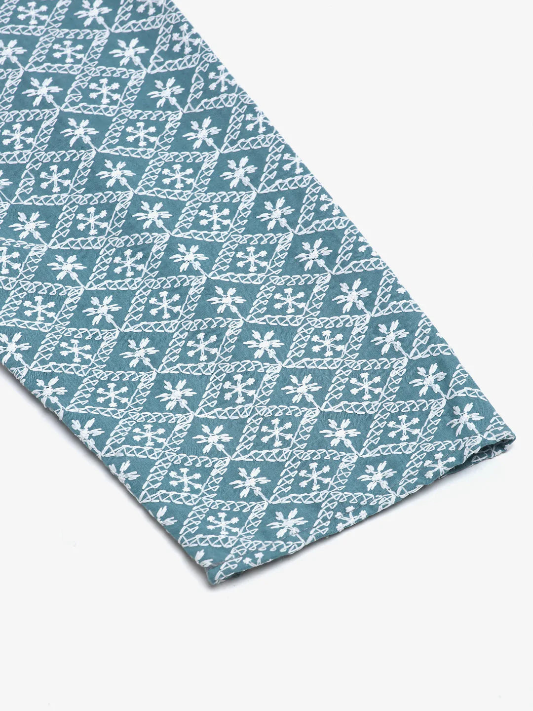 Jompers Men's Teal Blue & White embroidered Straight Kurta - Distacart