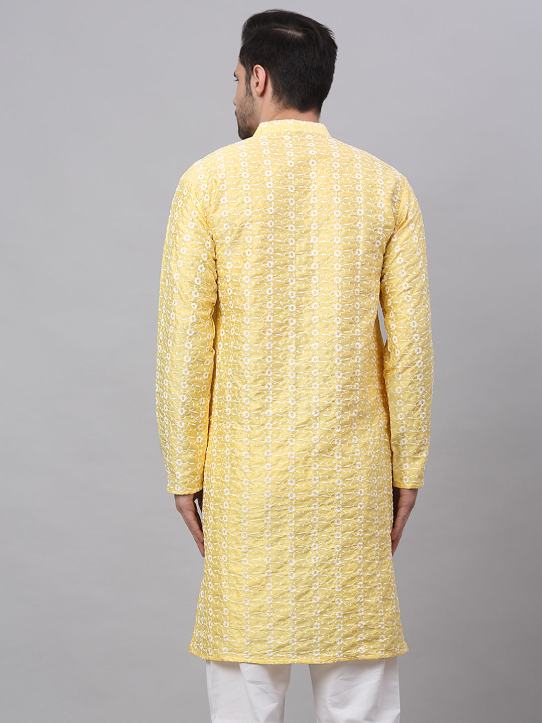 Jompers Men's Yellow Embroidered Dupion Silk Kurta - Distacart